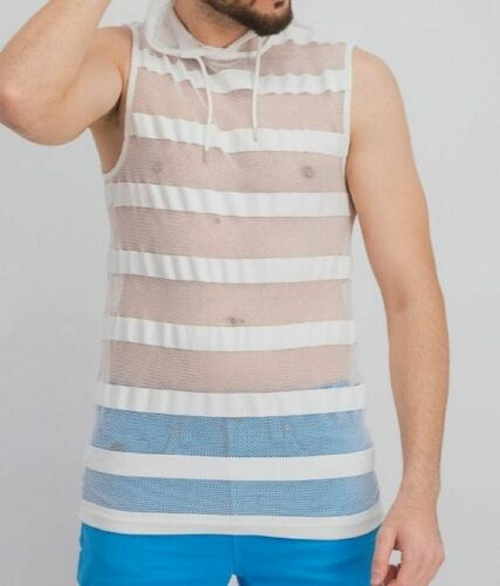 INC International Concepts Men's Striped Mesh Tank Hooded White Size XXX-Large