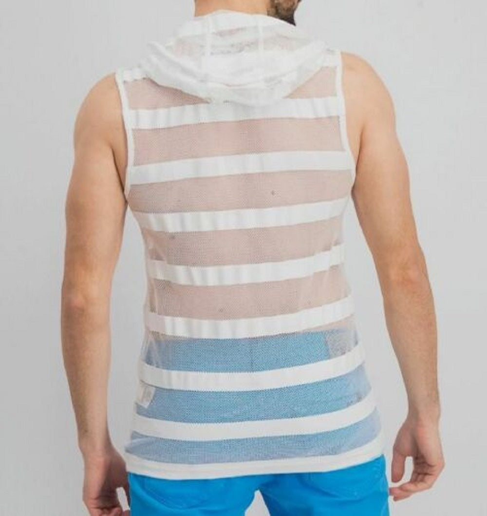 INC International Concepts Men's Striped Mesh Tank Hooded White Size XXX-Large