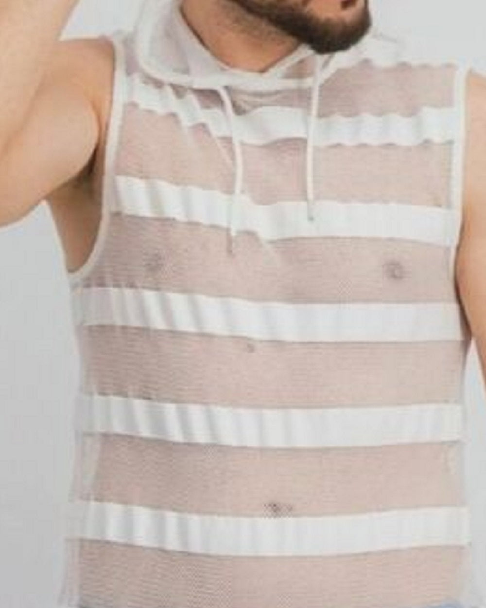 INC International Concepts Men's Striped Mesh Tank Hooded White Size XXX-Large
