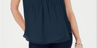 Charter Club Women's Sleeveless Pintuck Blouse Blue Size X-Large