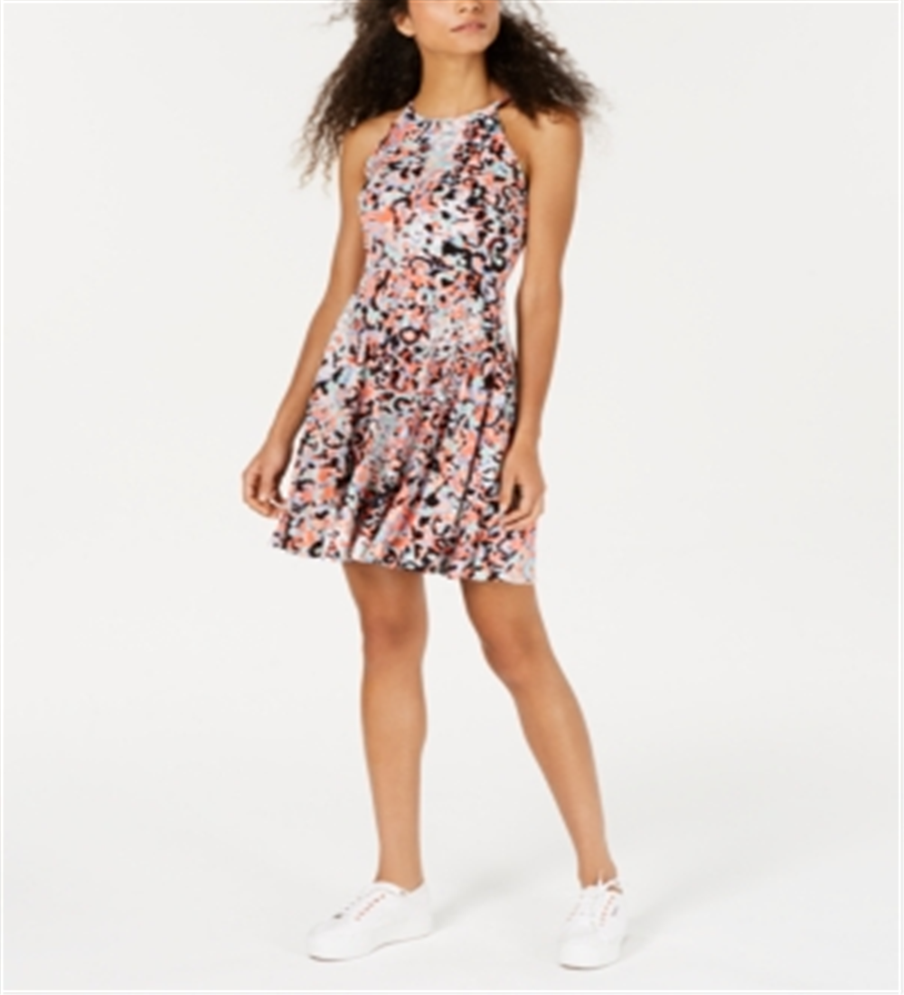Bar III Women's Dress Abstract Print Halter a Line Black Size 2