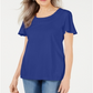 Karen Scott Women's Braided Neck T-Shirt Blue Size Small