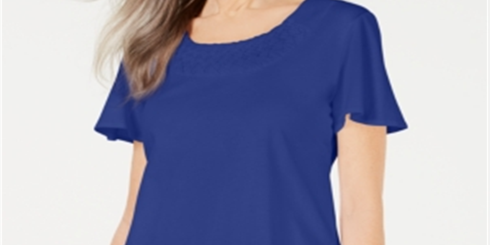 Karen Scott Women's Braided Neck T-Shirt Blue Size Small