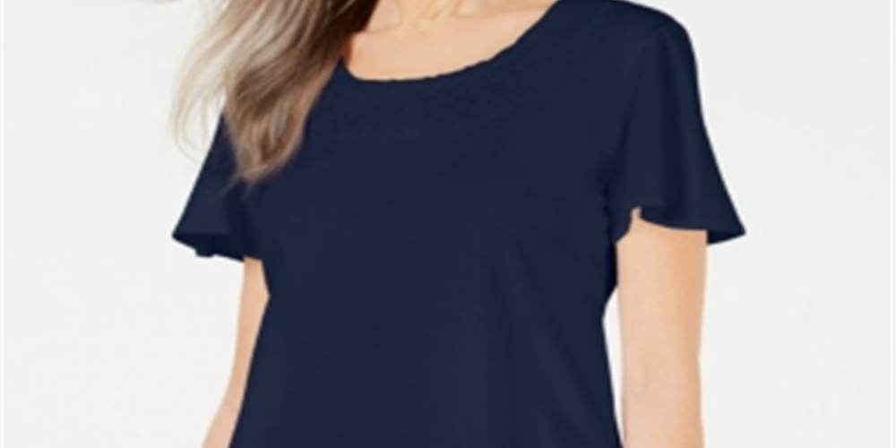 Karen Scott Women's Braided Neck T-Shirt Blue Size X-Small