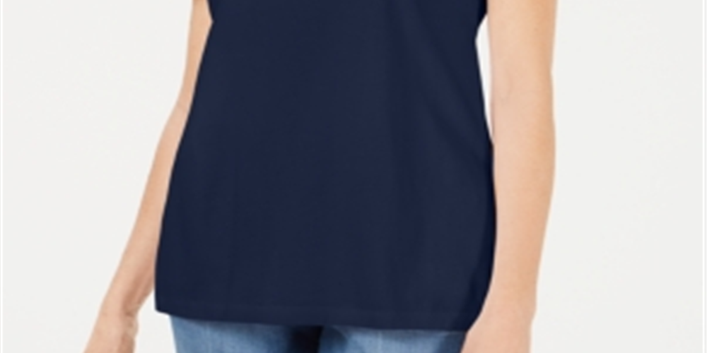 Karen Scott Women's Braided Neck T-Shirt Blue Size Small