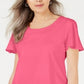 Karen Scott Women's Braided Neck T-Shirt Pink Size X-Small