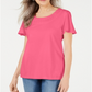 Karen Scott Women's Braided Neck T-Shirt Pink Size X-Small