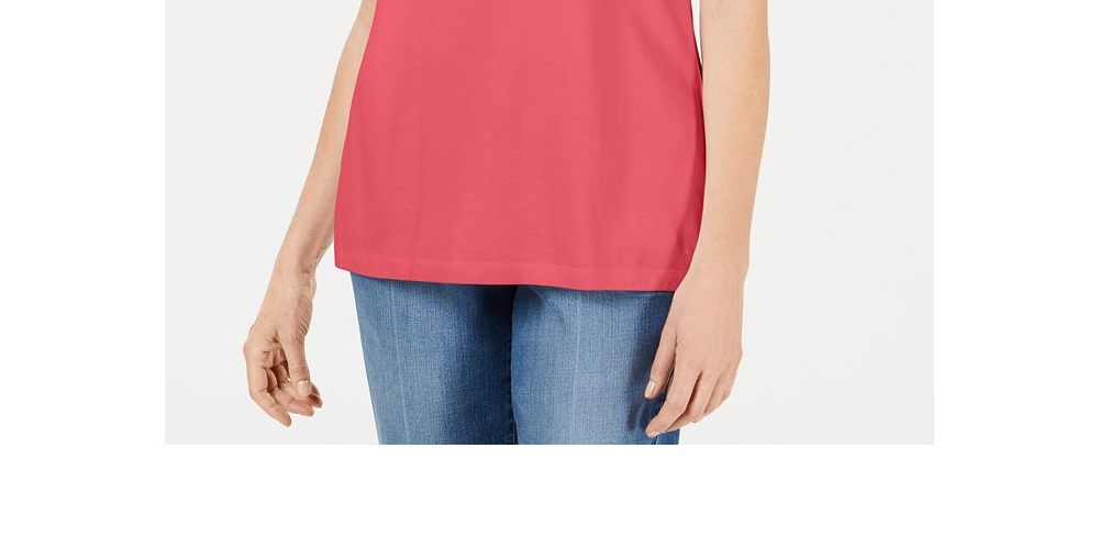 Karen Scott Women's Braided Neck T-Shirt Coral- Size Medium