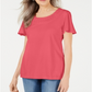 Karen Scott Women's Braided Neck T-Shirt Coral- Size Medium