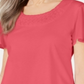 Karen Scott Women's Braided Neck T-Shirt Coral- Size Medium