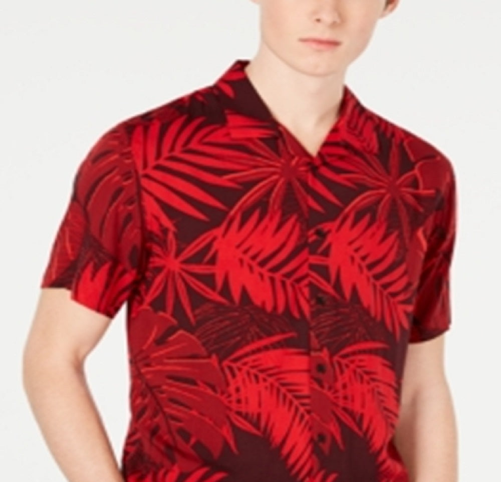 American Rag Men's Tropical Short Sleeve Button Down Shirt Red Size Medium