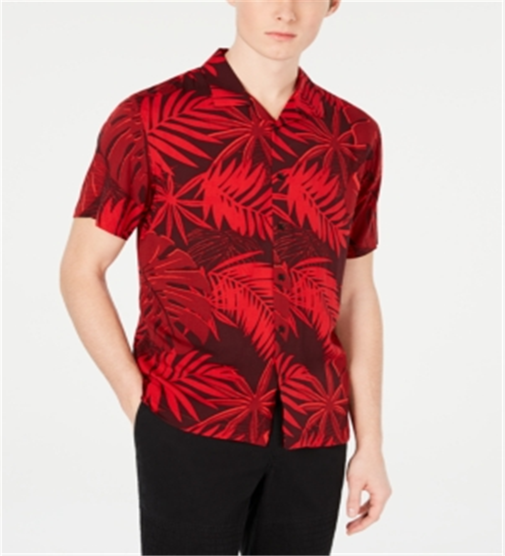 American Rag Men's Tropical Short Sleeve Button Down Shirt Red Size Medium