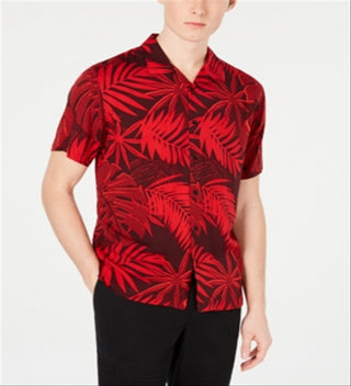 American Rag Men's Tropical Short Sleeve Button Down Shirt Red Size Medium