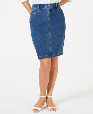 Charter Club Women's Denim Tummy Control Skirt -Blue Size 4