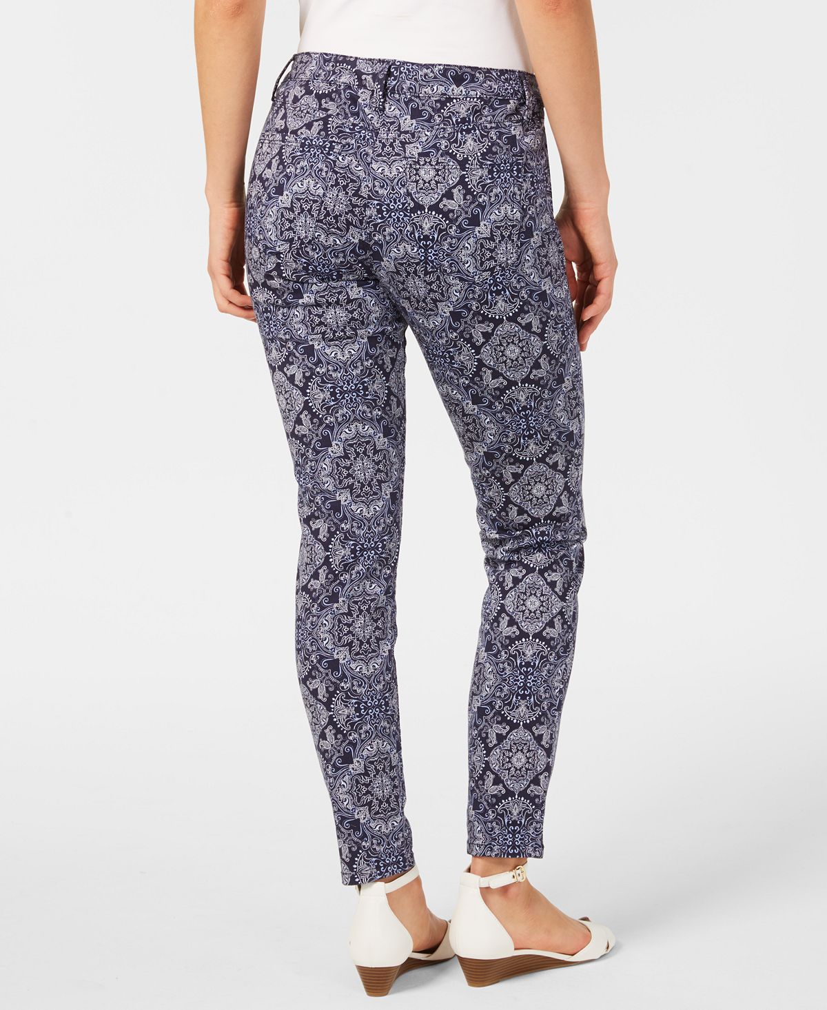 Charter Club Women's Printed Tummy Control Skinny Jeans Blue Size 8