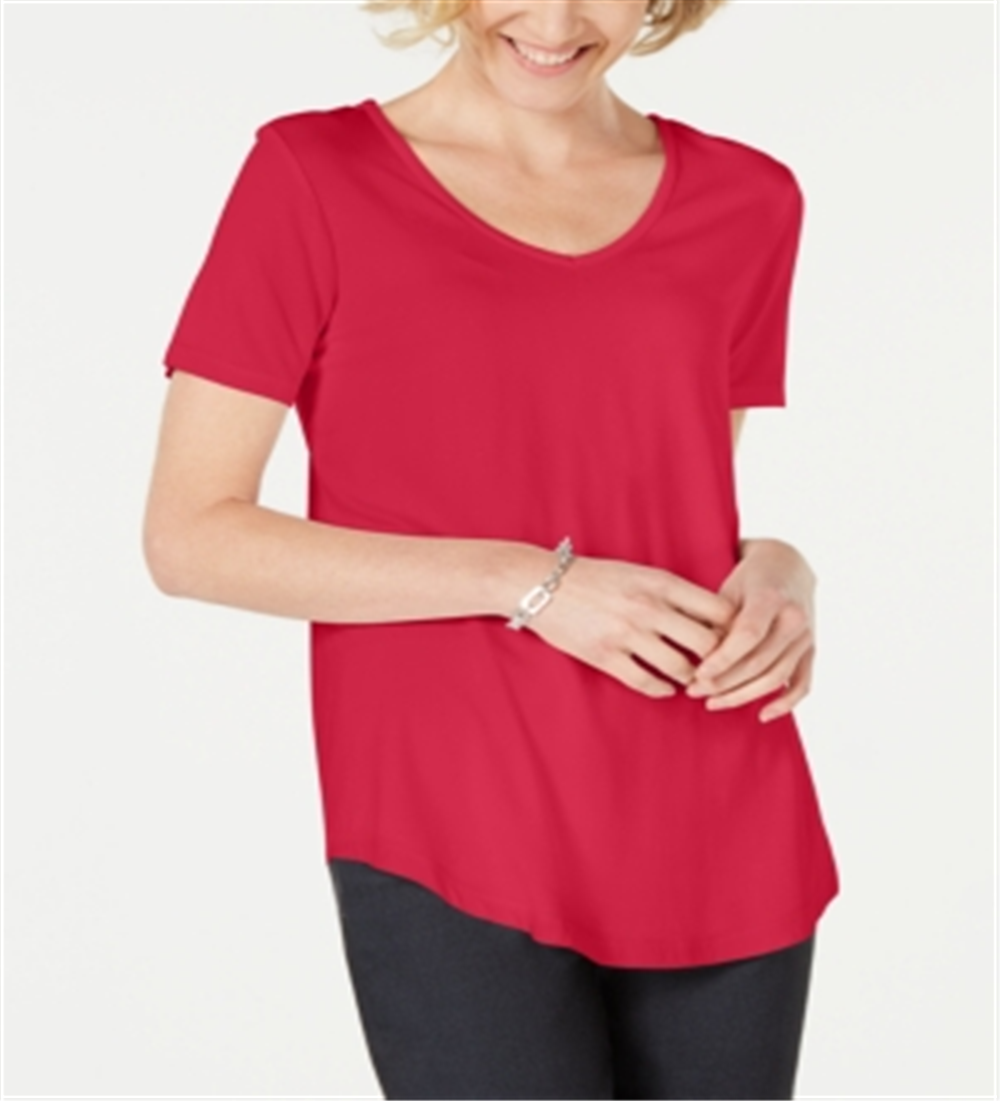 JM Collection Women's Lattice Back V-Neck Top Pink Size Large