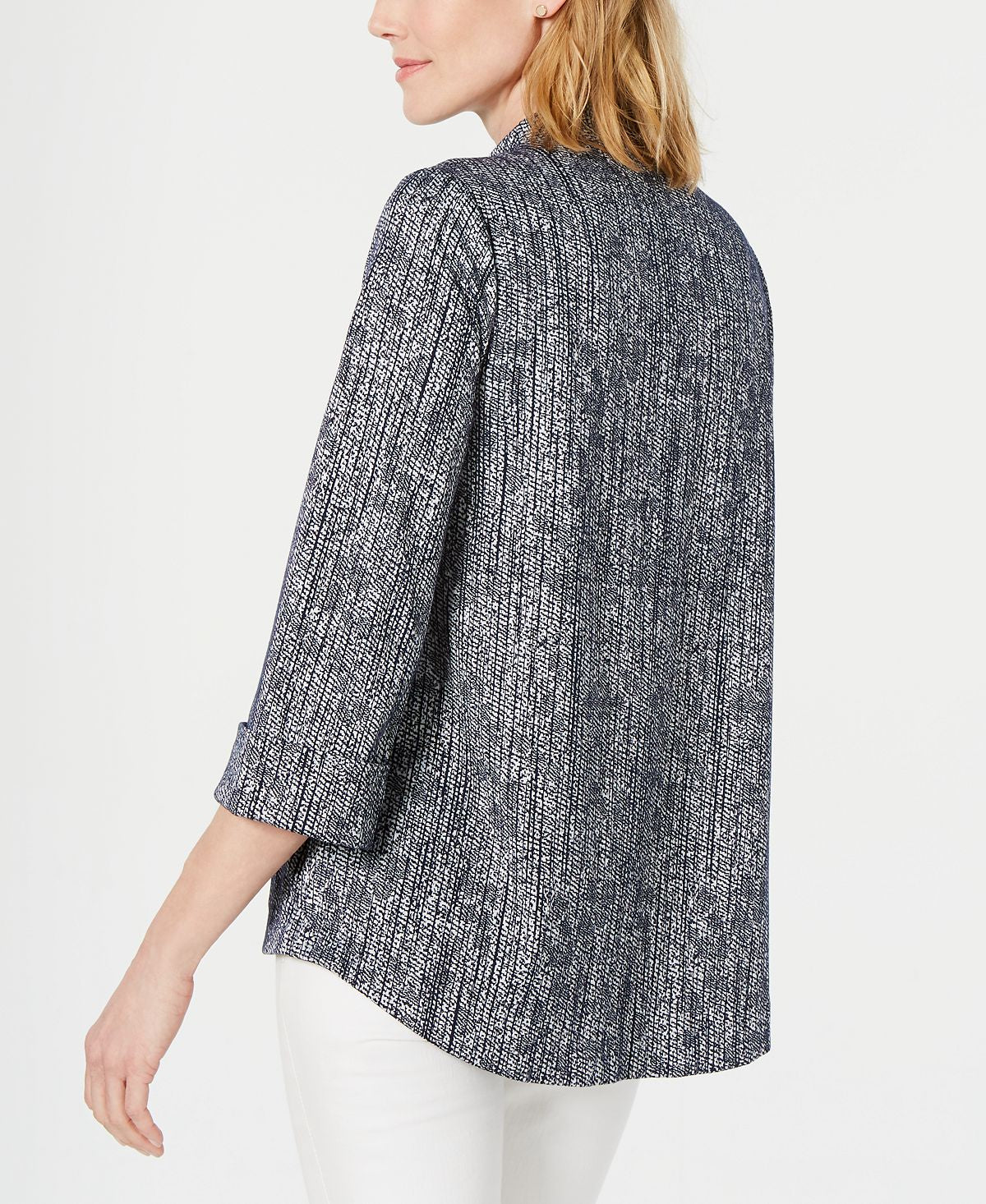 JM Collection Women's Textured One Button Jacket Blue Size Large