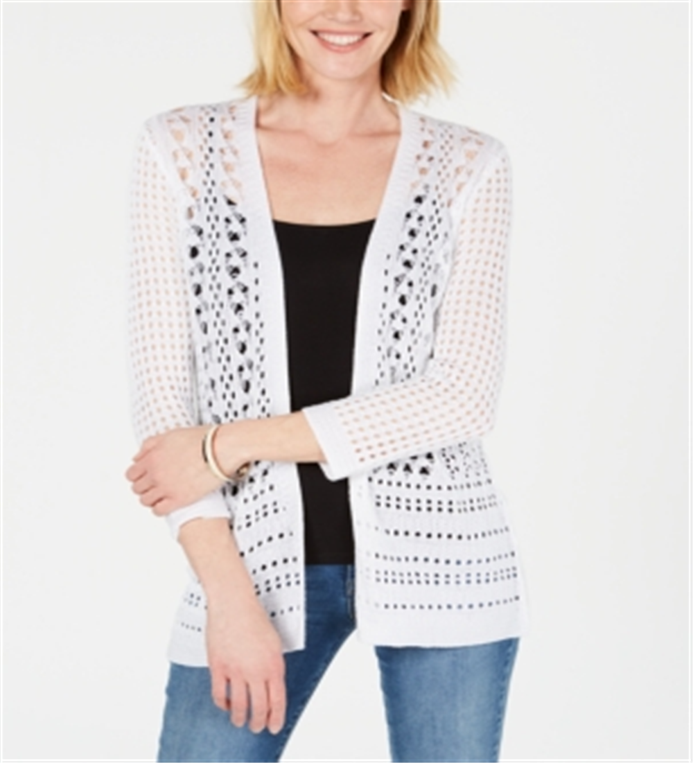 Charter Club Women's Open Stitch Cardigan Completer Sweater White Size Small