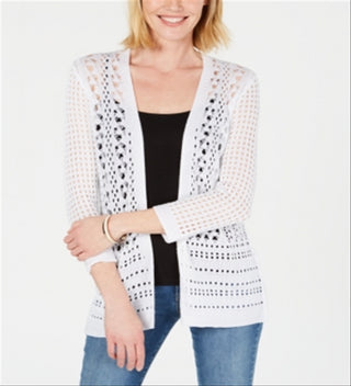 Charter Club Women's Open Stitch Cardigan Completer Sweater White Size Small