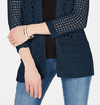 Charter Club Women's Open Stitch Cardigan Completer Sweater Blue Size M