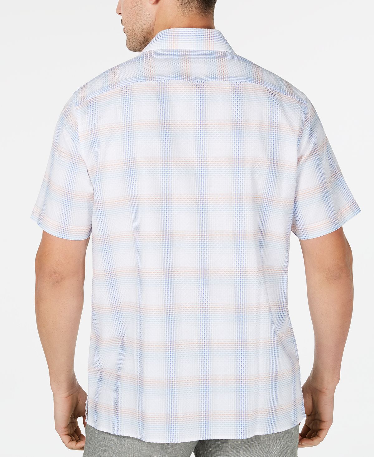 Tasso Elba Men's Stretch Plaid Dobby Shirt White Size Small