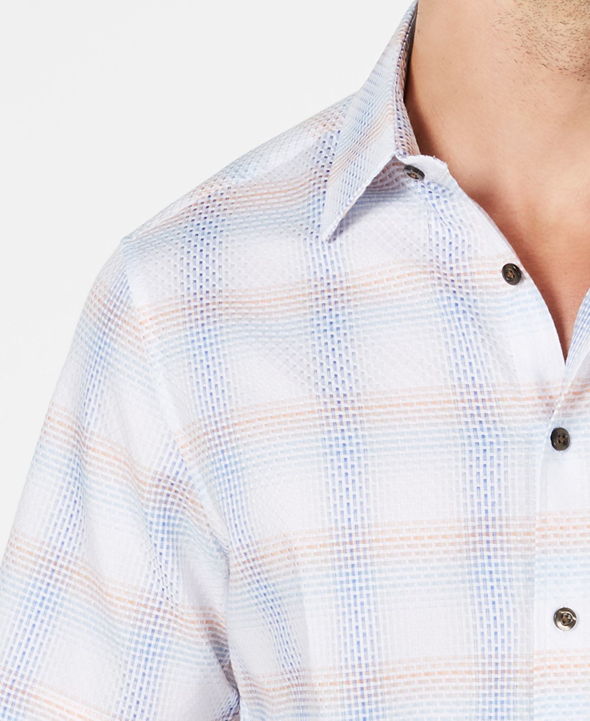 Tasso Elba Men's Stretch Plaid Dobby Shirt White Size Small