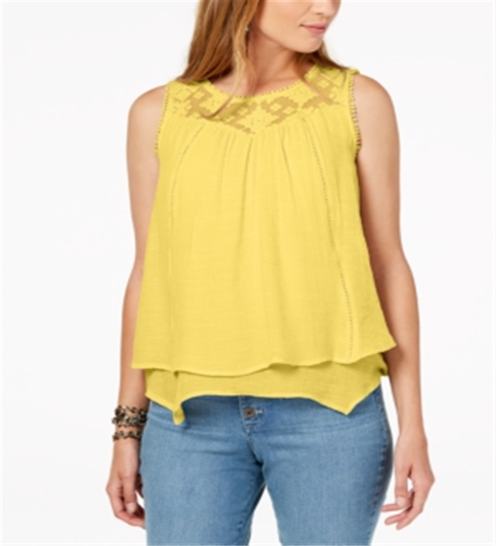 Style & Co Women's Lace Trim Swing Top Yellow Size Small