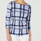Charter Club Women's Cotton Plaid Boat Neck Top Blue Size Petite Small