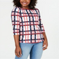 Charter Club Women's Cotton Plaid Boat Neck Top Blue Size Petite Small