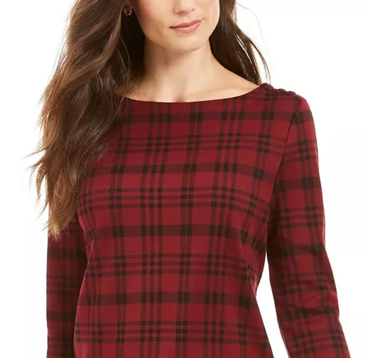 Charter Club Women's Pima Cotton Button Shoulder Striped Top Red Size Petite