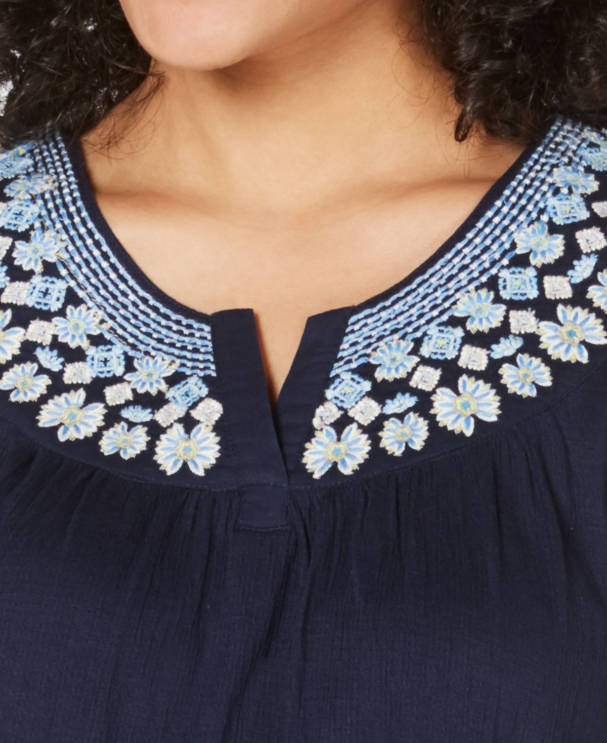 Style & Co Women's Sleeveless Embroidered Top Blue Size Medium