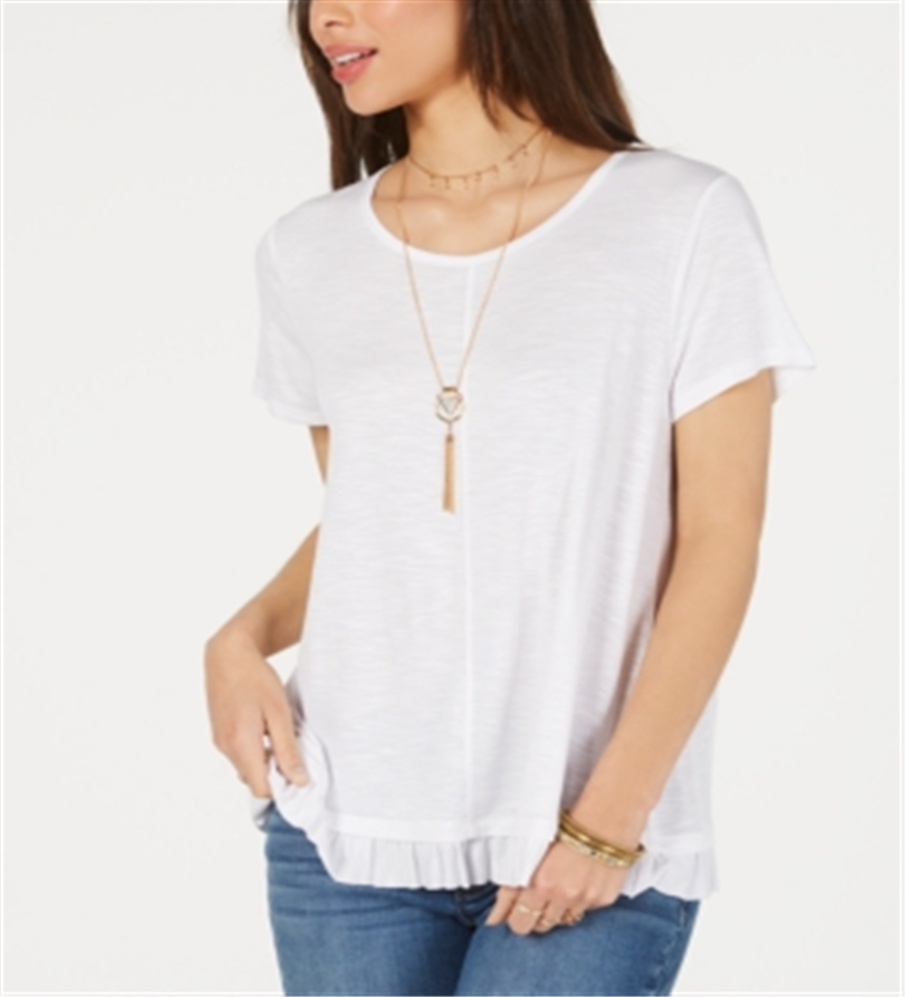 Style & Co Women's Ruffled Hem Top White Size Medium