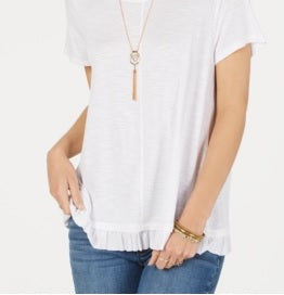 Style & Co Women's Ruffled Hem Top White Size X-Large