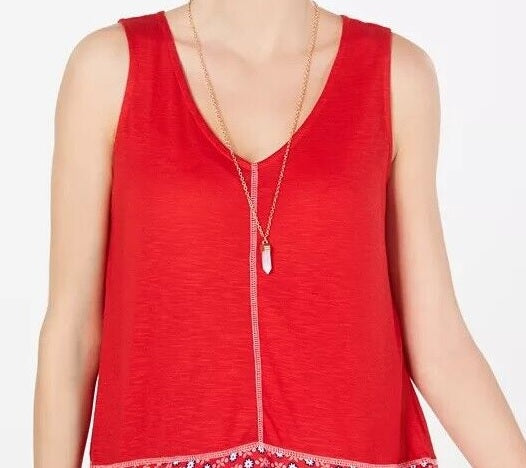 Style & Co Women's Ruffled Hem Top Red Size Small