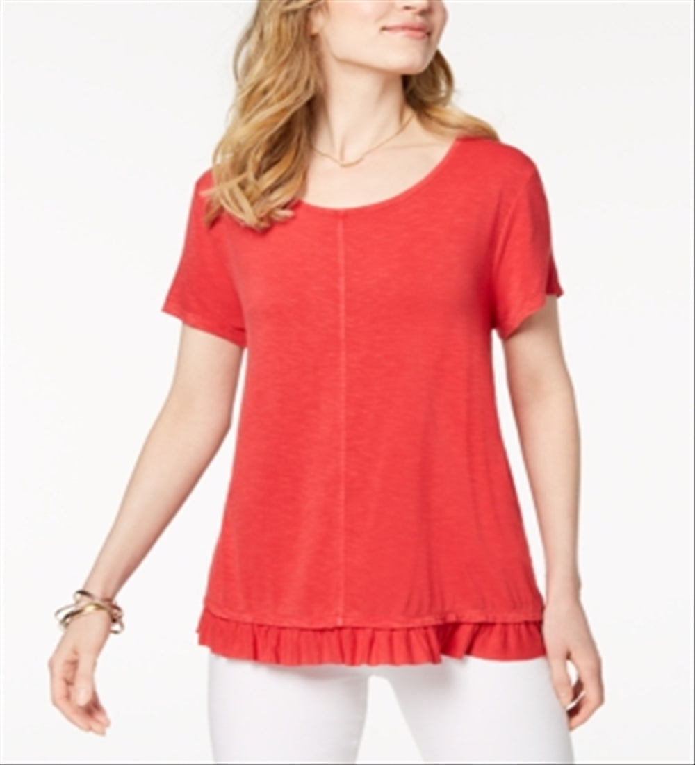Style & Co Women's Ruffled Hem Top Red Size Small