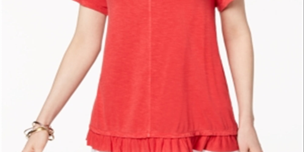 Style & Co Women's Ruffled Hem Top Red Size Small