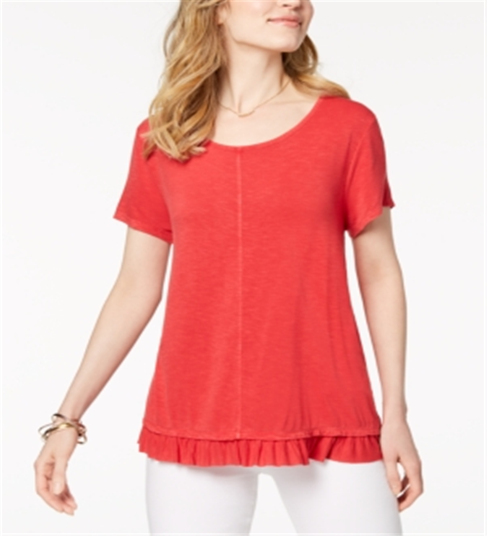 Style & Co Women's Ruffled Hem Top Red Size Medium