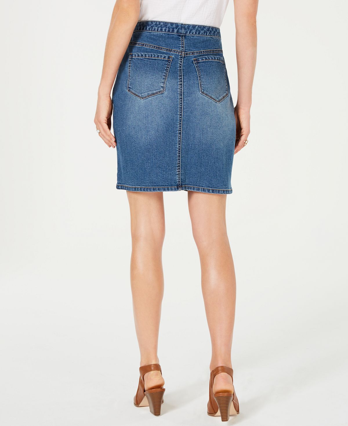 Style & Co Women's Button Down Denim Skirt Blue Size 14 Petite