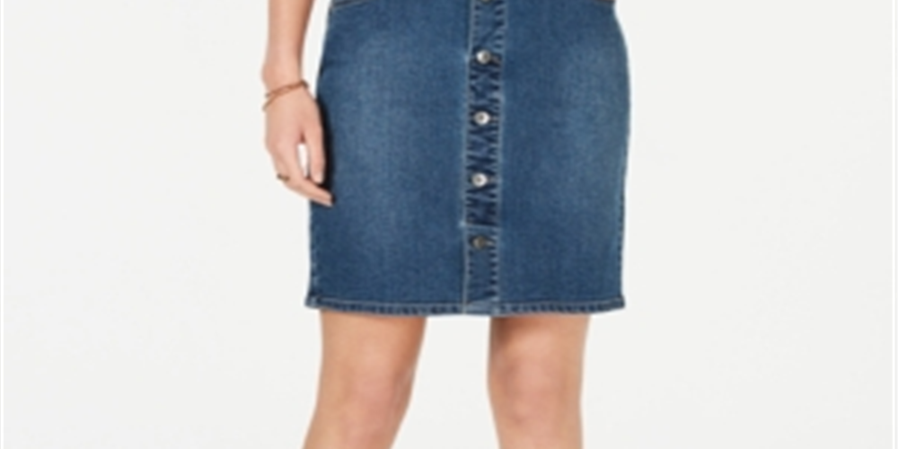 Style & Co Women's Button Down Denim Skirt Blue Size 14 Petite