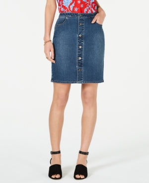 Style & Co Women's Button Down Denim Skirt Blue Size 14 Petite