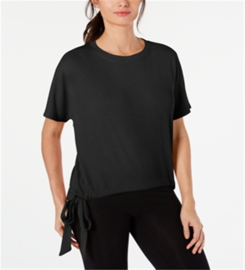 Ideology Women's Pinstripe Tie Short Sleeve T-Shirt Black Size M