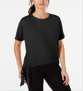 Ideology Women's Pinstripe Tie Short Sleeve T-Shirt Black Size M