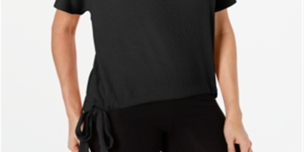 Ideology Women's Pinstripe Tie Short Sleeve T-Shirt Black Size M