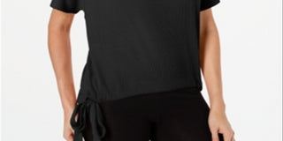 Ideology Women's Pinstripe Tie Short Sleeve T-Shirt Black Size M