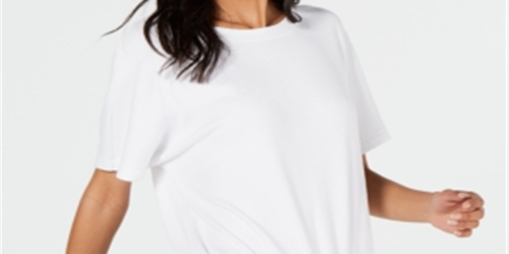 Ideology Women's Tie Hem Ribbed Shirts & TopsWhiteSize M