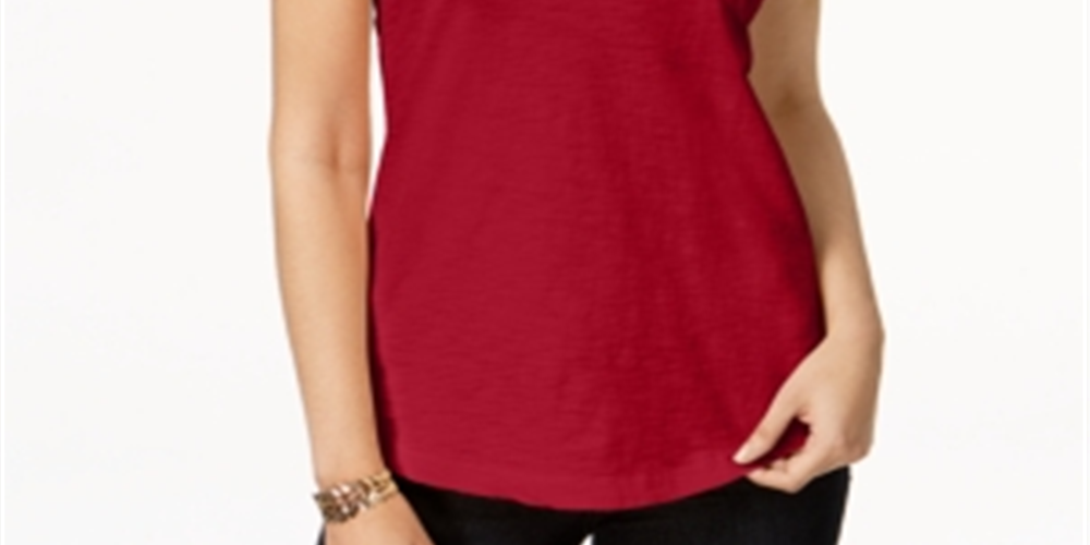 Style & Co Women's V Neck Pocket T-Shirt Red Size Petite