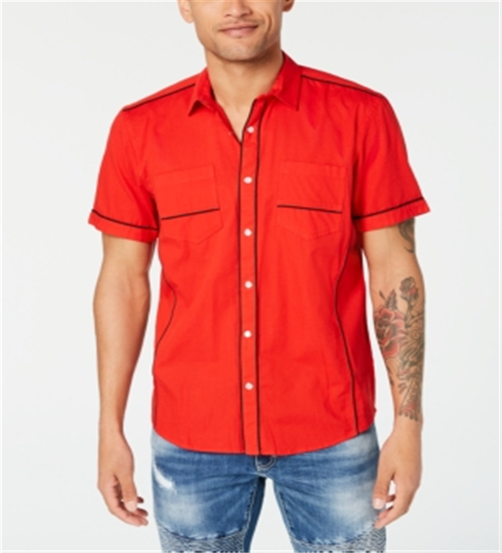 INC International Concepts Men's Kori Snap Front Collared Button Down Shirt Red Size Small