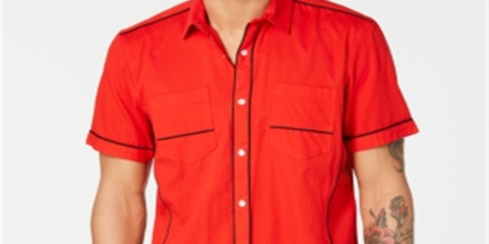 INC International Concepts Men's Kori Snap Front Collared Button Down Shirt Red Size Small
