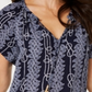 Charter Club Women's Printed Tassel Tie Top Blue Size Small