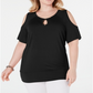 JM Collection Women's Studded Cold Shoulder Top Black Size 3X